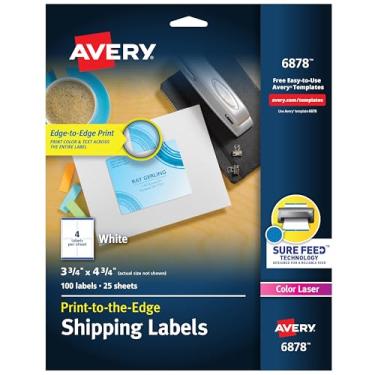 Imagem de Avery Etiquetas de envio impressas na borda para impressoras a laser coloridas e copiadoras, 9,75 x 10,75 polegadas, pacote com 100 (6878)