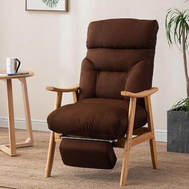 Imagem de Poltrona de madeira Cadeiras de mesa para quarto Cadeira de tecido respirável com encosto ajustável, poltrona reclinável com apoio para os pés, assento estofado largo, cadeira de móveis, mar