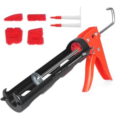 Imagem de 10oz Kit de pistola de calafetagem,pistola calafetagem de silicone anti-gotejamento,bico de calafetagem com tampa de proteção de calafetagem,pistolas de calafetagem manuais com taxa de empuxo de 15:1