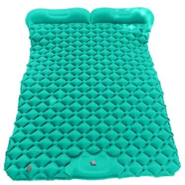 Imagem de Luzhengyang Tapete de dormir duplo ultra inflável | Colchão de ar compacto para 2 pessoas | Design ergonômico | para acampamento, mochilão, caminhada | Portátil e | Bomba de pé incluída - Verde