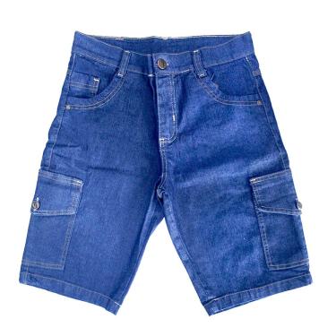 Imagem de Bermuda Jeans Lycra Cargo Masculina com 6 bolsos Azul claro