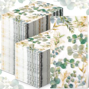 Imagem de 120 toalhas de mão descartáveis para banheiro guardanapos de eucalipto guardanapos de banheiro toalhas de mão de papel decorativo para convidados guardanapos verdes de sálvia floral para jantar banquete festa casamento jantar decoração de chá de noiva