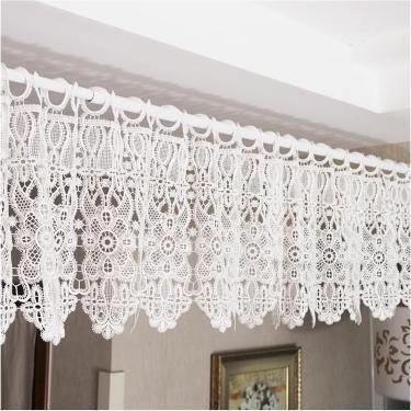 Imagem de Saia de cortina bordada, cortina curta de renda oca floral vintage, painel de cortinas de estilo rural americano, para sala de estar, cozinha, janela, café, decoração de casa, branco, LxA 15