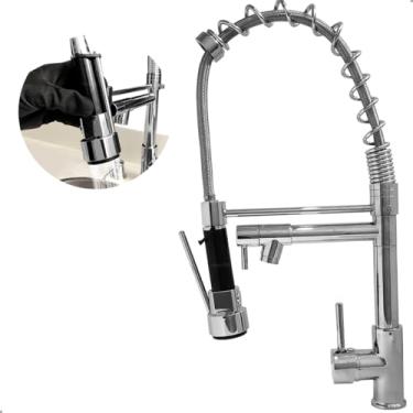 Imagem de Dona D Cor, Torneira Flexível De Cozinha Gourmet Cromada Monocomando Duas Saídas Bica Alta Água Quente E Fria Torneira Com Arejador Bancada Mesa Aço Inox 304