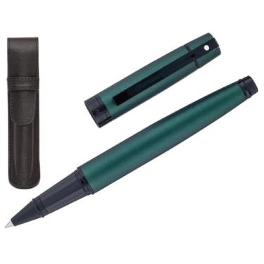 Imagem de Sheaffer Caneta verde fosca 300 com acabamentos PVD pretos contrários e conjunto de presente com bolsa combinando (rollerball)