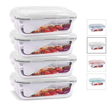 Imagem de KIT 4 Potes de Vidro Retangular com Tampa Hermética 1520ml Cor:Branco (QH)