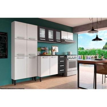 Imagem de Cozinha Modulada Completa Gourmet 4pçs (2 Armários Balcão Paneleiro) C4P64 Branco/Preto - Bertolini