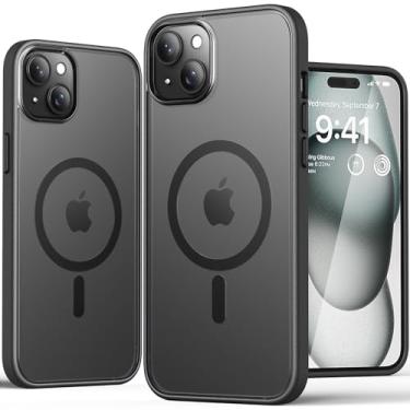 Imagem de Asukin Capa para iPhone 15 Plus, ímã forte, compatível com MagSafe, proteção de grau militar à prova de choque, capa protetora fina para celular de 6,7 polegadas para Apple 15plus (preto fosco)