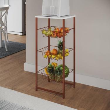 Imagem de Fruteira Montada Fixa Aço Cobre Cesto Cobre Tampo Branco - Veneza - Im