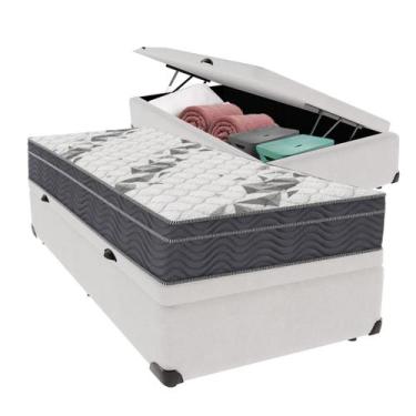 Imagem de Cama Box Baú Solteiro Branco e Colchão Airtech 100 D33 Ortobom