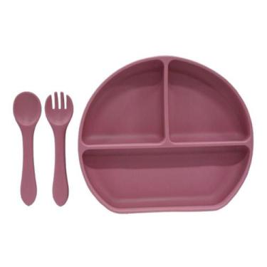 Imagem de Kit Refeição 3 Peças Silicone Bebês N240278-3 Rosa - Quanhe