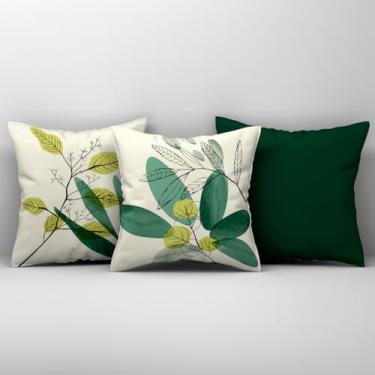 Imagem de Kit Trio de Almofadas Cheias Estampadas em Veludo Suede 45cm x 45cm Enchimento em Refil Silicone - Decoração para Sala Sofá Quarto Jogo Conjunto 3 Peças Decorativas (Verde)
