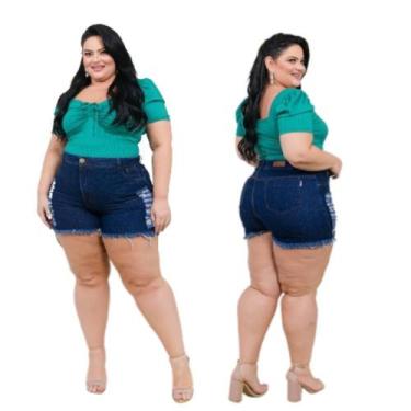 Imagem de Bermuda Short Jeans Desfiado Plus Size 100% Algodão Curto - karha Jean