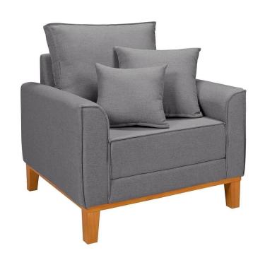 Imagem de Poltrona Decorativa Beny Reforçada Para Sala De Estar Linho Cinza Claro