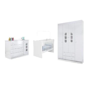Imagem de Quarto Infantil Guarda Roupa Roupeiro e Cômoda 100% MDF + Berço Mini C
