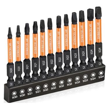 Imagem de Pacote com 12 brocas quadradas - Conjunto de pontas quadradas de liga de aço premium S2 - Conjunto de brocas quadradas Robertson (haste longa de 6,5 cm e hexagonal) Chave de fenda quadrada tamanhos