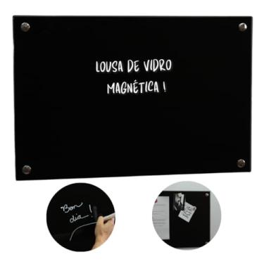Imagem de Lousa de vidro magnética preta 60x40 cm quadro magnético lousa preta