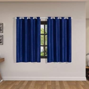 Imagem de Cortina blackout pvc com tecido voil xadrez 2,00x1,40 azul marinho - E