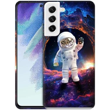 Imagem de GlamCase Capa para Samsung Galaxy S21 FE 5G, Samsung Galaxy S21 FE 5G - Astronauta Gato Galáxia Espaço Design Impresso Slim Bonito Plástico Rígido Designer Capa Traseira/Capa para Galaxy S21 FE 5G
