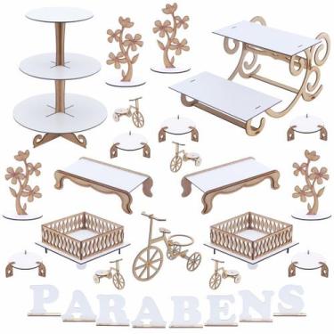 Imagem de Kit Festa Mdf Provençal Branco - Linha Premium - 28 Peças - Maxdecor D