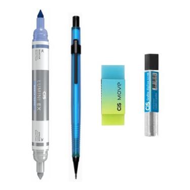 Imagem de Kit 4 Lapiseira NEON AZ 0.5mm +Borracha +Grafite + Lumini Ex - Cis