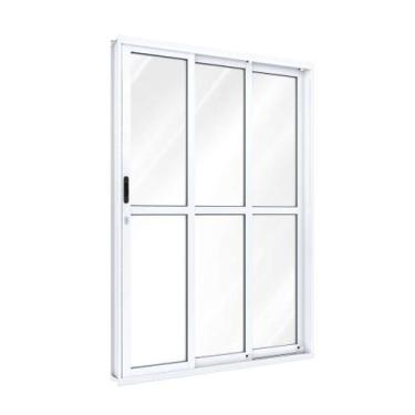 Imagem de Porta de Correr de Alumínio com Travessa 213 x 150 x 13 cm 3 Folhas Di