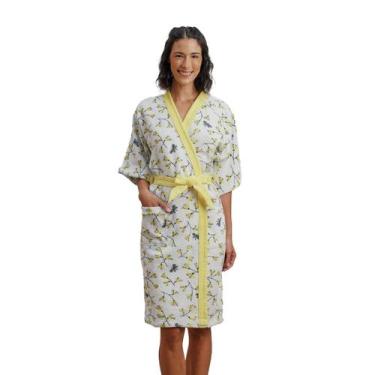 Imagem de Roupão Felpudo Adulto Feminino Quimono Estampado - Lepper, Camomila, G