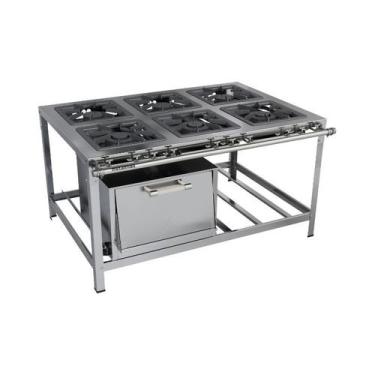 Imagem de Fogão Industrial 6 Bocas 40x40 com Forno Aço Inox 304 Metalmaq