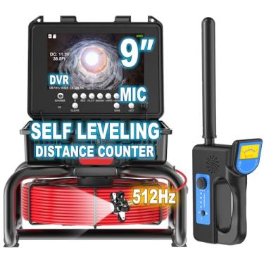 Imagem de Anysun Câmera de esgoto com localizador, autonivelante e contador de distância, câmera de inspeção de tubo de 3 m com gravador DVR, monitor IPS 1080p de 9 polegadas, câmera de drenagem de esgoto IP68