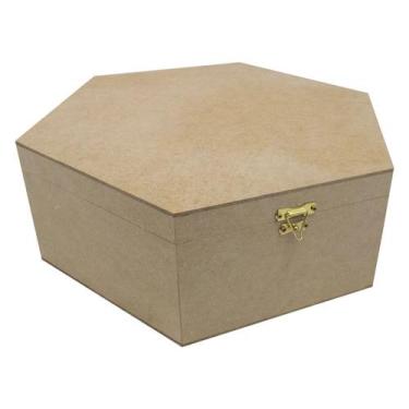 Imagem de Caixa Sextavada Tampa Dobradiça e Fecho 36x31x12 Mdf 6mm Madeira - Ata