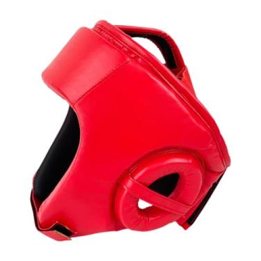 Imagem de Deevoka Capacete de boxe Equipamento de proteção Ventilado PU Couro EVA Forro Proteção total Testa e proteção de ouvido para Sanda Karate, Vermelho