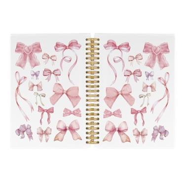 Imagem de Pugwak Caderno de diário Coquette Bows – Caderno rosa moderno preppy funky pautado para meninas adolescentes mulheres professoras, material de escritório de volta às aulas, caderno espiral de capa