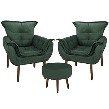 Imagem de Kit 2 Poltronas Decorativa Parana com Puff Redondo Suede Verde