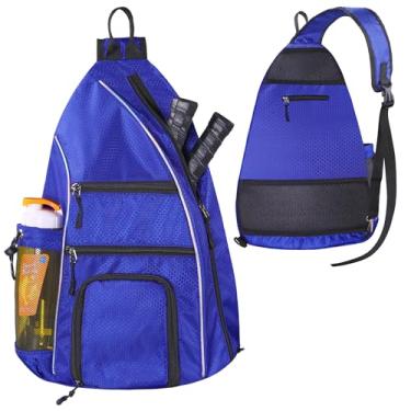 Imagem de LLYWCM Mochila transversal reversível - Raquete Pickleball, tênis, bolsa de viagem para mulheres e homens (azul)