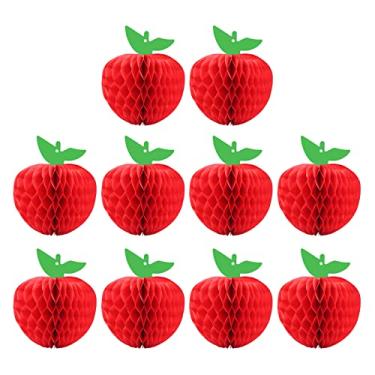 Imagem de Pacote com 10 maçãs de papel de colmeia para pendurar papel Kalolary decoração de frutas de maçã para decoração de festa de aniversário de chá de bebê de jardim escolar, vermelho (10 cm)