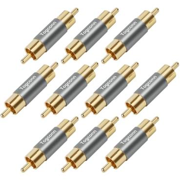 Imagem de Togconn Adaptador RCA, pacote com 10, conector de acoplador RCA duplo banhado a ouro para extensão de áudio e vídeo