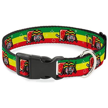 Imagem de Buckle-Down Coleira com clipe de plástico – Rasta Nyan Cat Stripe Verde/Amarelo/Vermelho – 3,8 cm de largura – Serve para pescoço de 45,7 a 81,2 cm – Grande