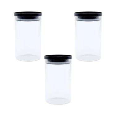 Imagem de Conjunto de Potes De Vidro, 3 Peças, Com Tampa Hermética 1 Litro Redondo Organizador De Mantimentos Temperos Escritex