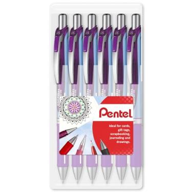 Imagem de Pentel EnerGel BLN75 Caneta esferográfica retrátil de tinta gel, ponta de 0,5 mm, tinta violeta, embalagem com carteira de 15 cm