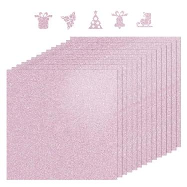 Imagem de BEISHIDA Cartolina com glitter de 30 x 30 cm, papel de glitter rosa para artesanato, decoração de boné de graduação, papel de scrapbook brilhante premium 250GSM para Cricut, confecção de cartões