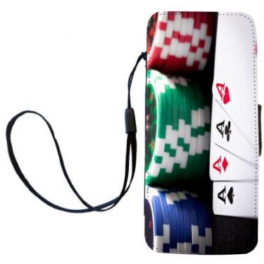 Imagem de Rikki Knight Capa carteira flip para iPhone 5/5s de baralho e fichas de pôquer com aba magnética para iPhone 5/5s - cartas de baralho e fichas de pôquer