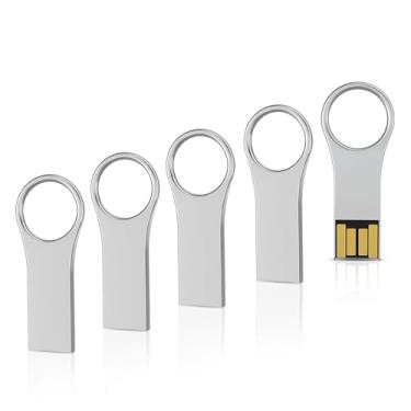 Imagem de RAOYI Pacote com 5 unidades de 64 GB de metal em formato de chave USB, pen drive de memória USB 2.0 para PC, laptop, computador de mesa, prata