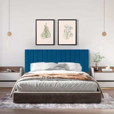 Imagem de Cabeceira King Ripada Palito Suspensa Moderna para Quarto - 195 CM - V