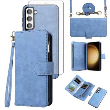 Imagem de Asuwish Capa de celular para Samsung Galaxy S23 Plus S23+ 5G carteira com zíper capa celular com protetor de tela transversal alça flip suporte para cartão S23plus 23S + S 23 23+ SM-S916U 16.8 cm