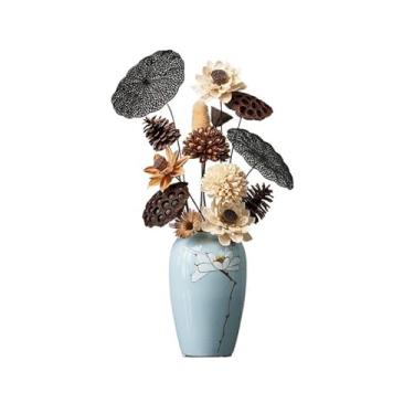 Imagem de LICONG-2020 Decoração de primavera - Decorações de vaso floral chinês decoração de flores falsas Buda oferecendo simulação de arranjo zen de lótus, plantas artificiais artificiais (tamanho: B)