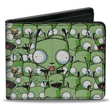 Imagem de Buckle-Down Nickelodeon Carteira, dobrável, invasor Zim Gir poses verdes empilhados, couro vegano, 4.0" x 3.5", Casual