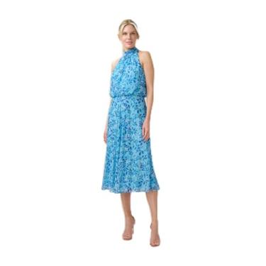 Imagem de Adrianna Papell Vestido feminino de chiffon estampado viés, Azul multi, 44