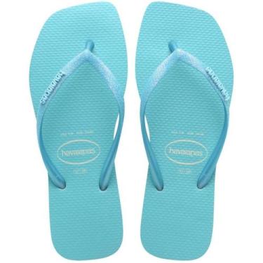 Imagem de Chinelo Havaianas Slim Square Glitter Neon, Bege palha, Azul, 33/34