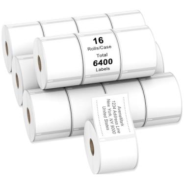 Imagem de Compatível com etiquetas térmicas diretas de 6 x 6 cm para DYMO 30258 - 16 rolos, 6400 etiquetas - código de barras, endereço autoadesivo e etiquetas postais para impressoras DYMO 4XL, série 450,
