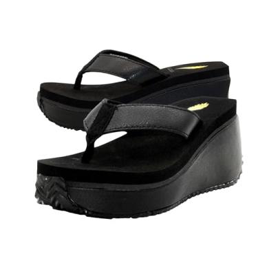 Imagem de VOLATILE Sandálias esportivas femininas Frappachino plataforma casual salto médio 5-7,6 cm - marrom, Preto, 35